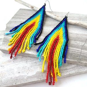 NEW~ Free People Rainbow Beaded Tassel Earrings